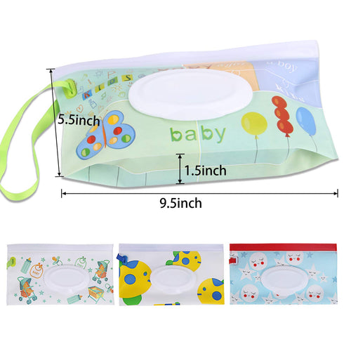 FEBSNOW 4 Pack Baby Wipes Container - Reusable Portable Wet Wipe Pouch Dispenser for Baby Travel
