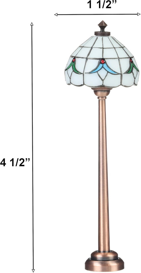Mini Dollhouse Tiffany Floor Lamp, LED Lighting for Dolls House Decor, Functional Light Furniture Accessory