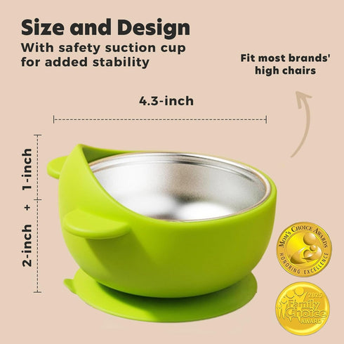 Bantroplis 2-in-1 Set SUS304 4Pack Stainless Steel Baby Bowls with Suction, Toddler Feeding Non-Toxic | Unbreakable