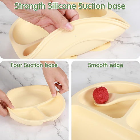 CHENGU 12 Set Pcs Silicone Bowl with Suction for Baby Toddler with Suction Plate, Spoon and Fork, Divided Design Baby