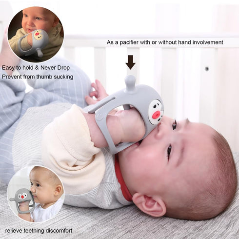 Smily Mia 2pack Blue+Grey Penguin Teether for Babies 0-6 Months, Silicone Teething Mittens & Chew Toys for 3-6 Months