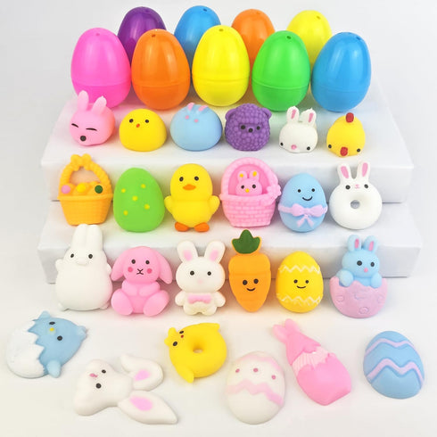 Easter Egg Fillers Basket Essentials for Kids, 24 PCS Mochi Squishy Fidget