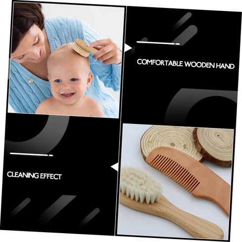 Set Baby Bath Brush Newborn Bathing Brush Wood Comb Kit for Boys and Girls