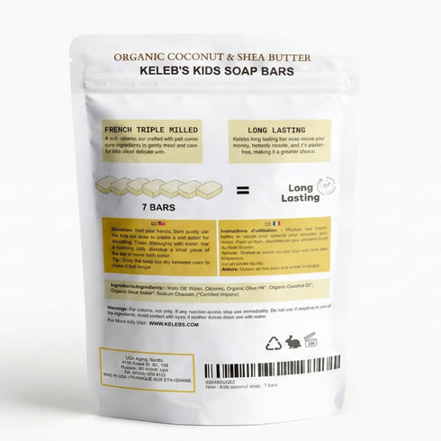7-Pack 7 KELEBS Unscented Kids Soap Bar Organic & Gentle Trio Oil Body Wash for Children Soothes Dry & Delicate Skin
