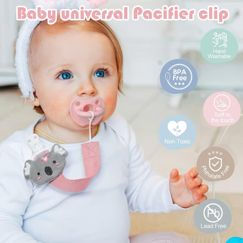 2 Pack TYRY.HU Pacifier Clip for Baby Girls, Neutral Pacifier Holder Clip for Boys, Soft Webbing Soothie Stuffed Animal