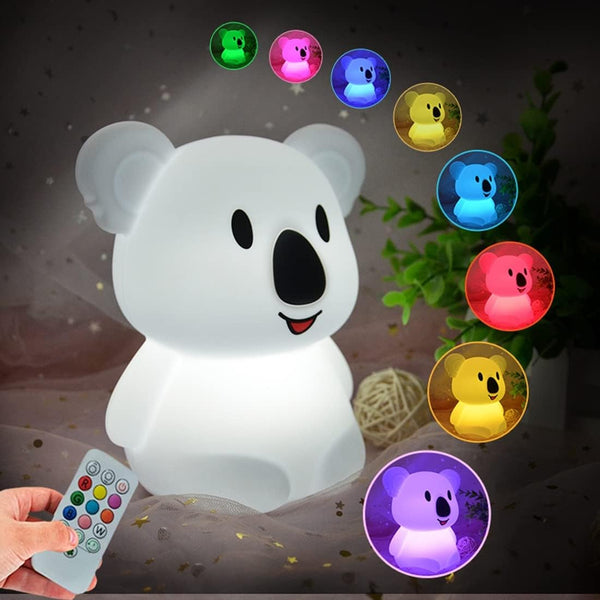 Koala Night Light for Kids, Silicone Bedside Bedroom Lighting, Color Changing Baby Nursery Light