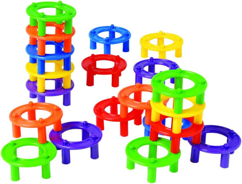 Constructive Playthings Ring Builders Stacking Toys, 96-Piece STEM Building Set for Kids