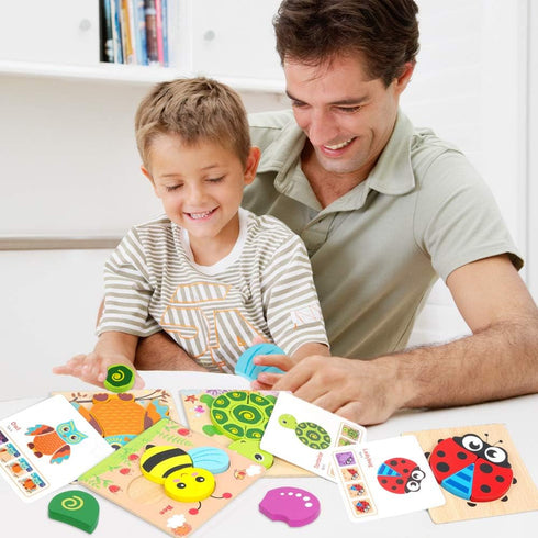 Toddler Wooden Jigsaw Puzzles, Animals Puzzles for 1 2 3 Year Old Girls Boys, Educational Toys for Colors & Shapes