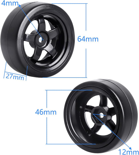 Hobbypark 12mm Hex 1/10 RC Drift Tires Hard Plastic and Wheels for Tamiya HPI Traxxas Kyosho Redcat HSP 1:10 Scale RC Drift Car Drifting (Set of 4)