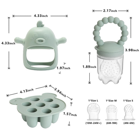 Baby Fruit Feeder & Breastmilk Popsicle Mold Set – 3 Pack Silicone Teething Relief Kit with Pacifier, Freezer Tray