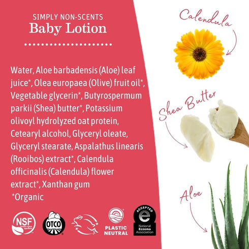 Earth Mama 8-Fl oz (2-Pk) Simply Non-Scents Baby Lotion for Dry Skin, Calendula Cream for Newborn Skin Care, Organic