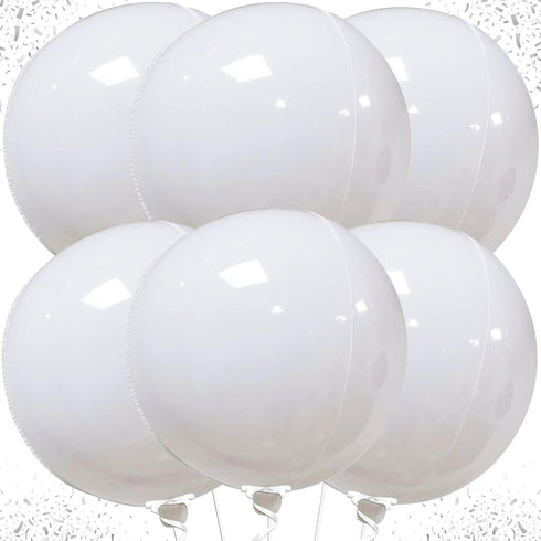 KatchOn Round White Foil Balloons, 22 Inch, Pack of 6 for Party Decorations, Metallic Birthday Balloons