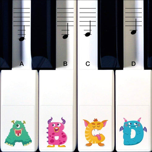 Crosby Monster Piano Stickers for Learning Piano or Keyboard - Transparent Removable Key Set for Beginners