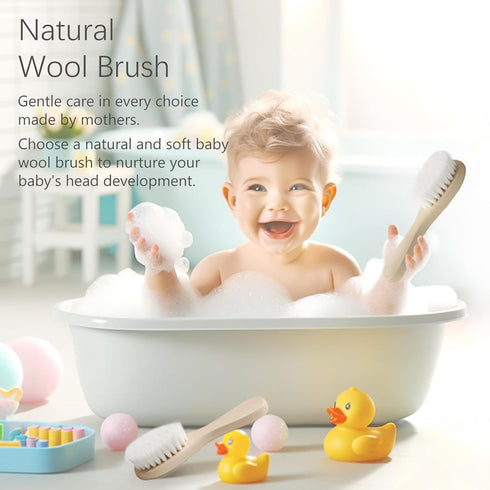 Jaasuee Baby Bath Grooming Kit Natural Wooden Hairbrush with Gentle Goat Bristles, Pear Wood Comb, and Soothing Massage
