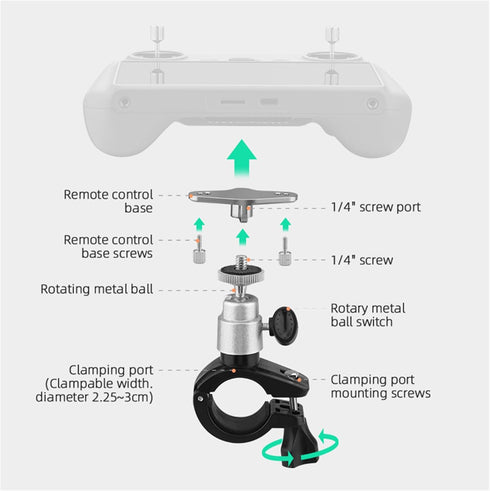 Bike Holder Mount Adapter for DJI RC/RC2 Controller, Compatible with DJI Mini 4 Pro/Mini 3 Pro Drone