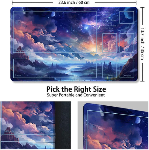 Premium Stitched MTG Playmat with Zones and Non-Slip Rubber Backing - TCG Play Mat for MTG and Other Card Games - Colorful Design with Vintage Look and Feel (DKT (68),Zones)