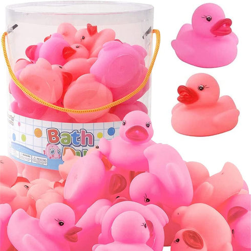 36 PCS Pink Classic Rubber Duck Bath Toys - No Holes BPA Free Floating Duckies for Baby Shower Gifts