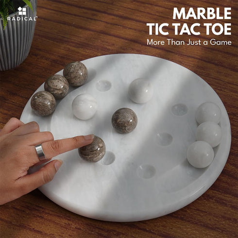 10" Inches Radicaln Marble Tic Tac Toe Board Game White & Oceanic Handmade Strategy Board Games for Coffee Table Decor