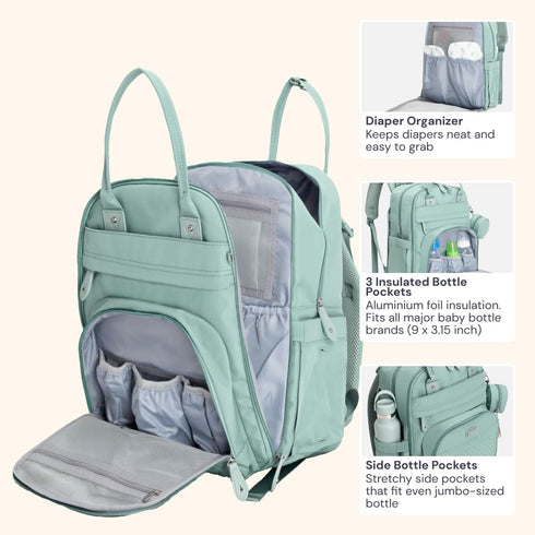Backpack BabbleRoo Diaper Bag - Baby Essentials Travel Bag - Multi Function Water Resistant Diaper Bag, Travel