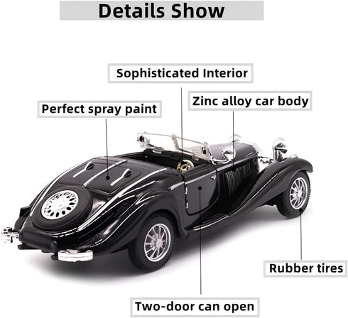 1:28 Scale Pullback Diecast Metal Antique Classic Model Cars - Collectible Toy Gifts (Black, Length 6.5in)