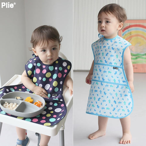 Plie Full Coverage Waterproof Feeding Bib for Toddlers Extra Long Apron Bib for Mealtime, Self-Feeding, High Chairn