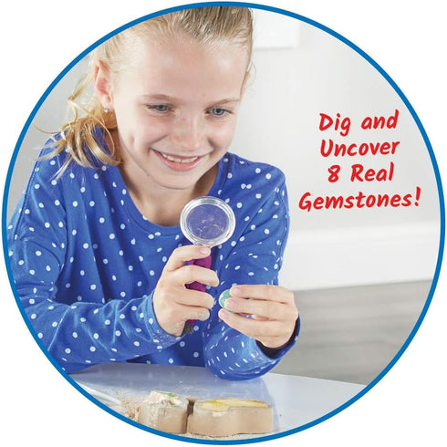 hand2mind World of Gemstones Dig Kit, 8 Real Gemstones to Uncover, Gem Digging Kit for Kids