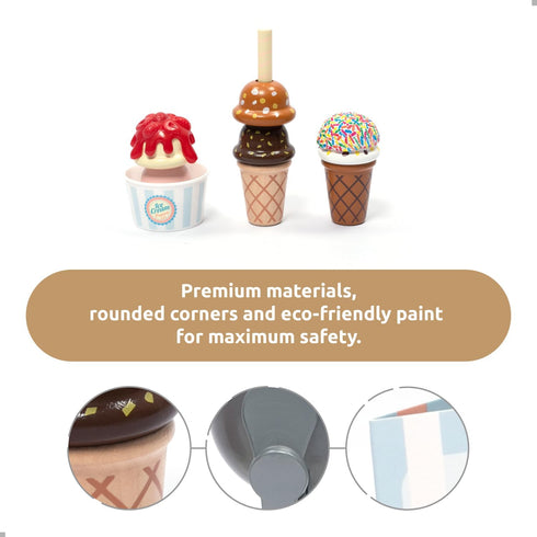 Counter Set 21 3+ UMU Wooden Ice Cream Play Toy - Pretend Kitchen Accessories for Kids, Interactive PretendFood