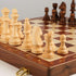 Dan&Dre 15 Folding Wooden Chess & Checkers Set (2 in 1), Portable Travel Chess Board Gift