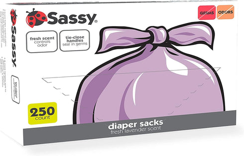 Sassy 250 Count Disposable Diaper Sacks, Lavender Scented, Easy-To-Tie, Diaper Disposal or