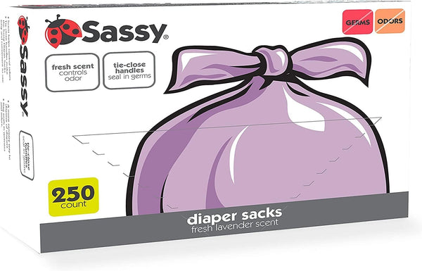 Sassy 250 Count Disposable Diaper Sacks, Lavender Scented, Easy-To-Tie, Diaper Disposal or