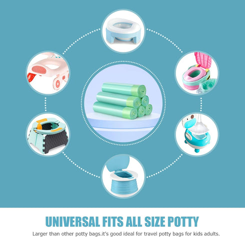 90 (18 20INCH) VISATOR Portable Travel Potty Chair Liners Bags Universal with Drawstring, PCS * (Green)