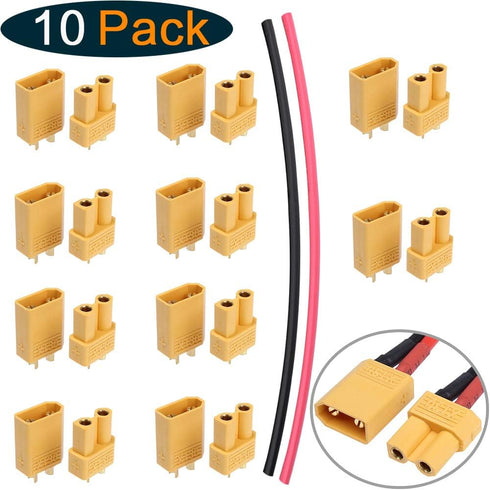 10 Pairs HobbyPark XT30 Connectors Male Female Power Plugs with Heat Shrink Tubing for RC Lipo Battery Pack