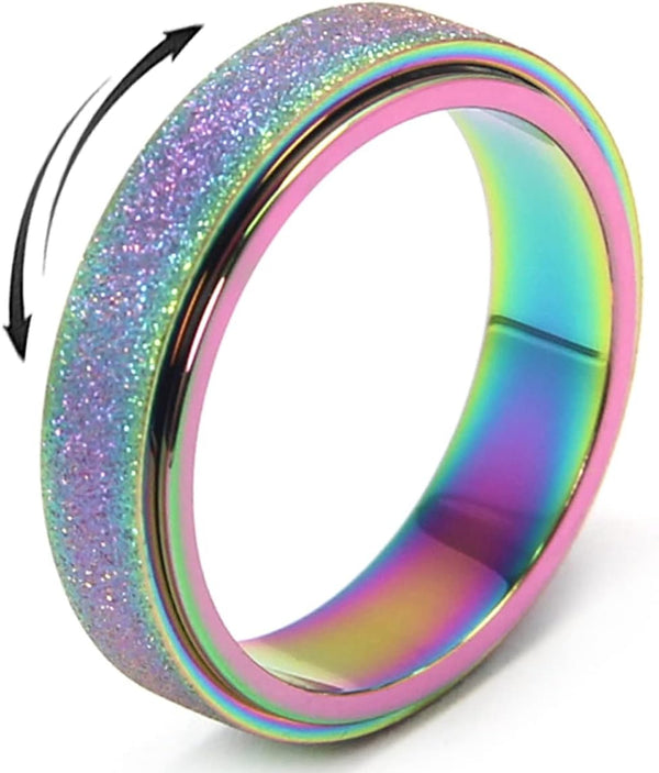 Titanium Stainless Steel Anxiety Ring for Women Men Fidget Spinner Ring, Size