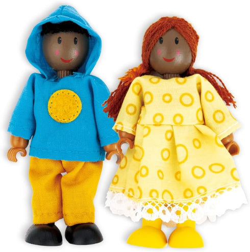 Set 6 Set| 4.3" 3.5" Hape African American Wooden Doll House Family| Dollhouse People of Action Figure Wire Adults: H;