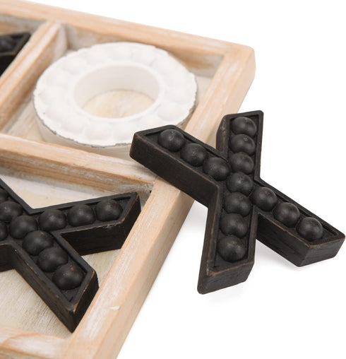 NIKKY HOME Rustic Wooden Tic Tac Toe Game Coffee Table Decor, 10.6 Inch Black & White Board