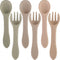 6 Pieces Silicone Baby Feeding Forks and Spoons Set, Mini Kids Utensils for 6 Months and Up (Cream Color)