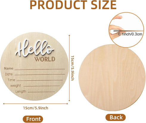LZEDIRA 5.9 Inch Baby Announcement Sign, Wooden Hello World Newborn Welcome Sign, Birth Announcement Sign for Hospital