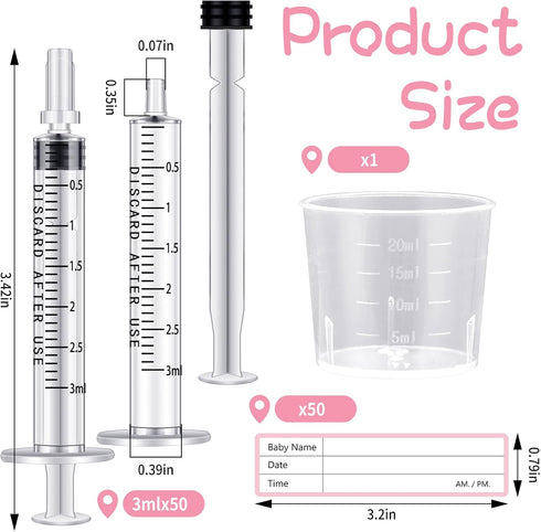 Colostrum Collector Kit Include Sterile Sealed Breast Milk Collector No Needle Colostrum Syringes Stickers 1 Measuring Cup Colostrum Collection for Breastmilk (50 Sets,3 ml)