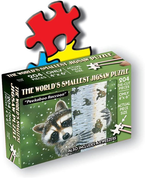 TDC Games World's Smallest Jigsaw Puzzle - Peekaboo Raccoon - Measures 4 x 6 inches