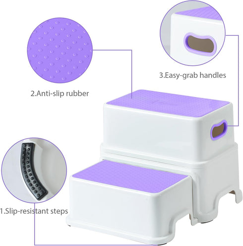 Stool,2 Victostar Toddler Step Kids Step Stool for Bathroom Sink,Baby Potty Stool with Anti-Slip Surface and Rubber