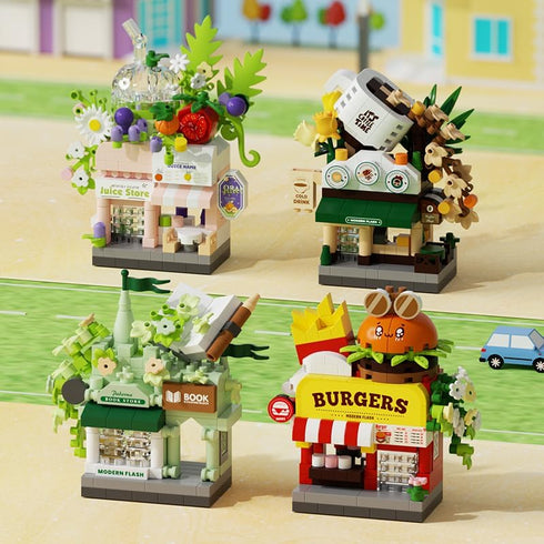 Sacblirr Set Juice Shop City Street View House Mini Building Micro Blocks Toy Store Shop for Home Decor Toys Birthday