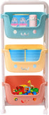 YIYIBYUS 3-Tier Kids Toy Box Storage Organizer Utility Rolling Cart with Universal Wheels, Cute Smiley Design, Doll