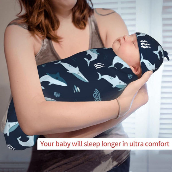 Osvbs Sets Sharks Ocean Baby Stuff Newborn Swaddle Blanket Animal Baby Wrap Blanket Soft with Beanie Hat Gifts