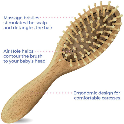 Set OCCObaby Wooden Baby Hair brush for Newborns & Toddlers - Soft Hair Brush for Baby Grooming - Baby Scalp Brush