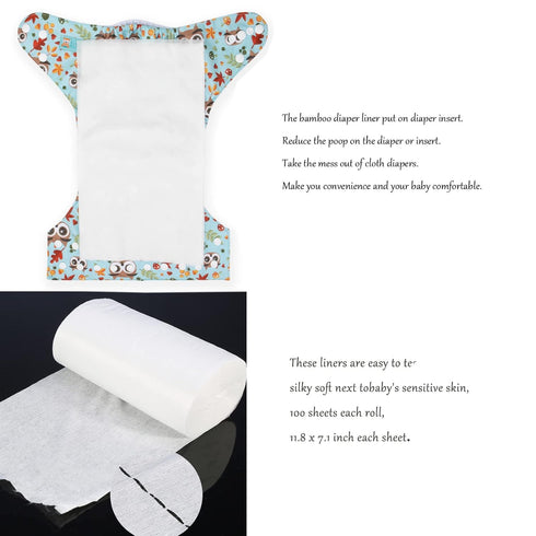 ALVABABY Diaper Liner for Baby Cloth Diapers | 11.8x7.1 Inch Natural Soft Disposable Diaper Liners | Fragrance Free,