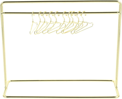 STOBOK Miniature Doll Garment Rack Set with 10Pcs Mini Doll Clothes Hangers, Golden Dollhouse Furniture