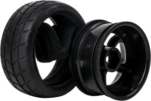 BQLZR Black RC 1:10 Tires and Wheels Set - 2.56" (Dia1.77") Hub Wheel Rims 5 Spoke + Rubber Tires, Pack of 4