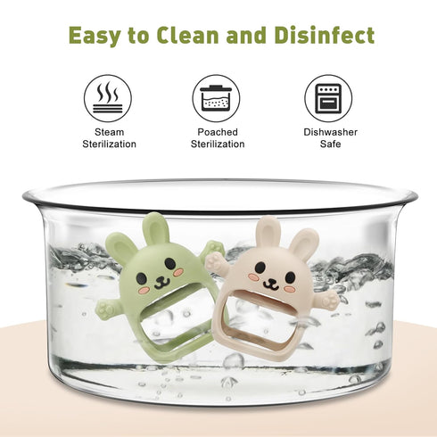 CAHILON 2 Pack 3-6 6-12 0-3 6 9 12 Easter Baby Teething Toys for Months, Soft Silicone BPA Free Bunny Teething Mitten
