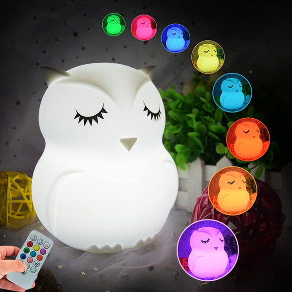 Owl Night Light Baby Bedside Lamp - Silicone Nursery Lamp for Breastfeeding, Adjustable Brightness & Color, Holiday