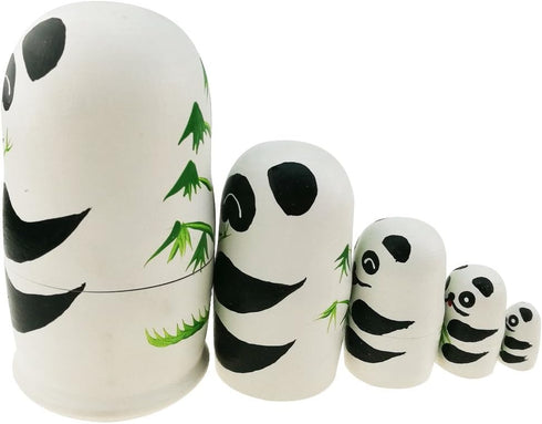 Winterworm 5.1” Cartoon Panda Russian Nesting Dolls, 5 Pieces Handmade Stacking Toys